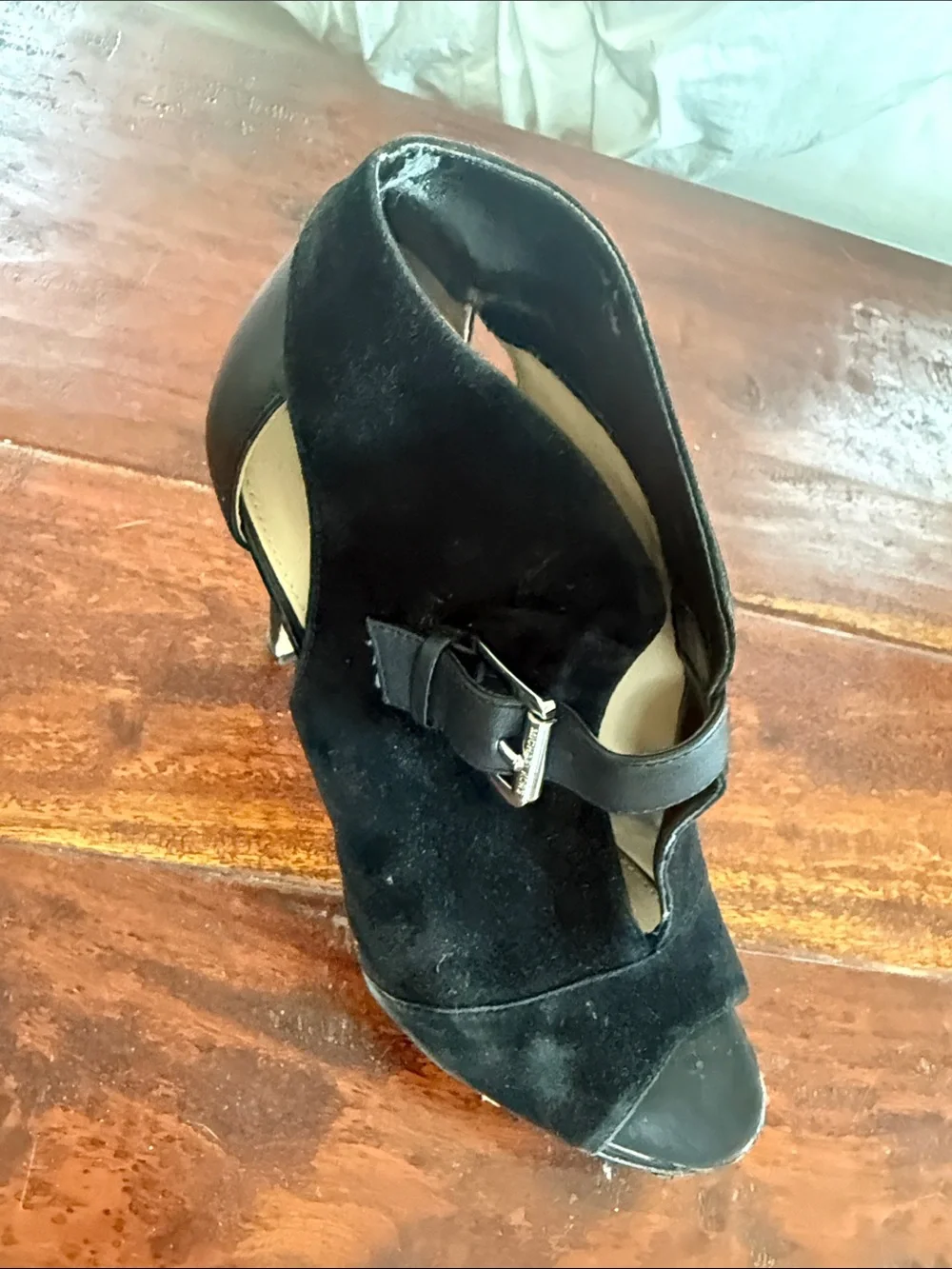 Michael Kors Black Suede Open-Toe Cutout Heel Sandals